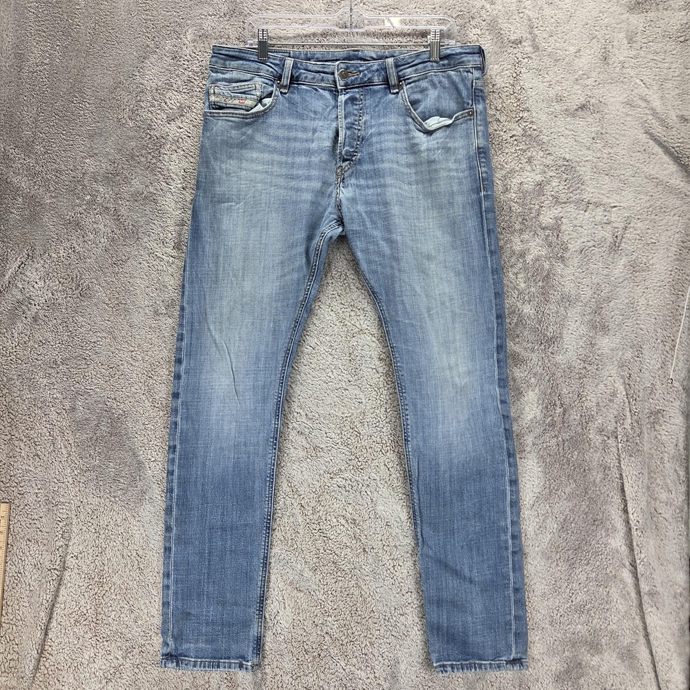 Diesel Jeans Mens 33x32 Blue D-Luster Slim Button Fly Stretch Light Wash OIHAR